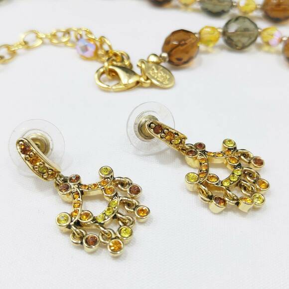 Joan Rivers Yellow Topaz Green Glass Bead Necklace & Post Drop Earrings, 1990s - Picture 6 of 10